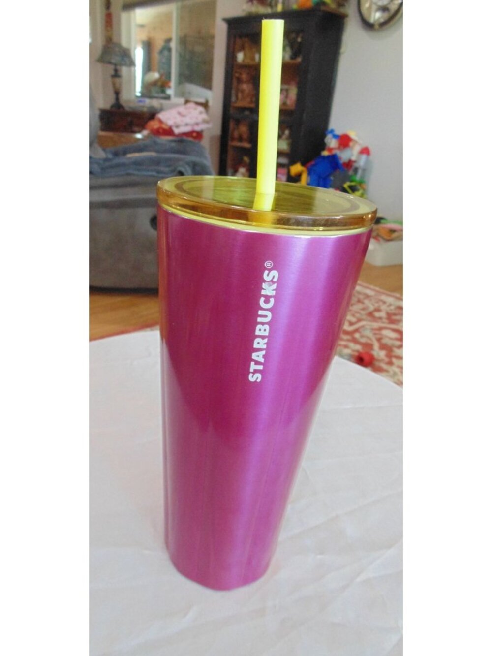 2022 Starbucks Pink Yellow Stainless Steel Metal Tumbler 24oz Drink Lid & Straw